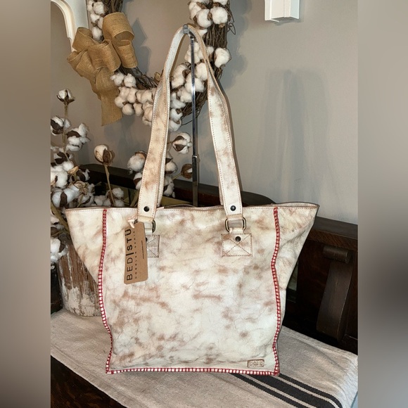 Bed Stu Handbags - NWT Bed Stu Leather Celindra Shoulder Tote Bag Nectar Lux Red Stitch Retail $305